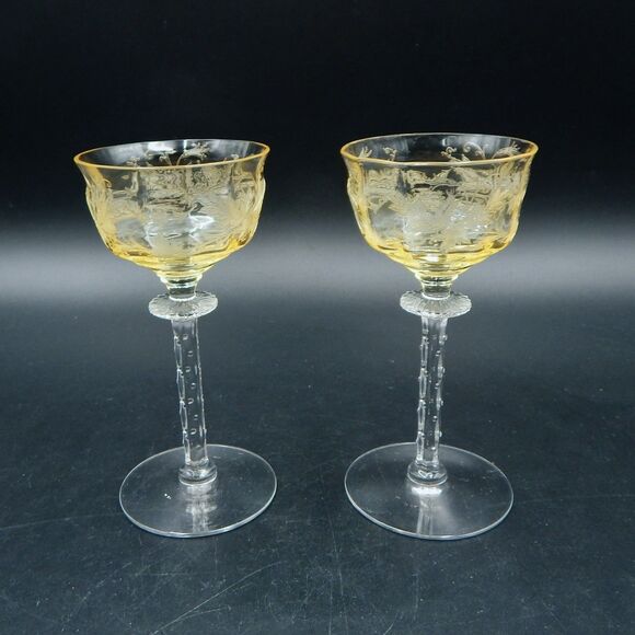 Tiffin-Franciscan Cadena Amber Mandarin Yellow Liquor Cocktail Sherry Glass S/2 - Picture 3 of 7